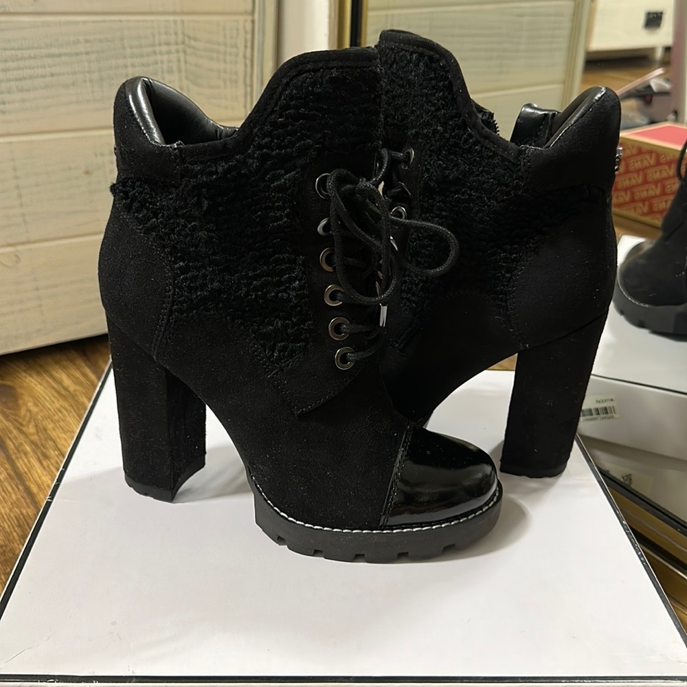 Black multi fabric bootie